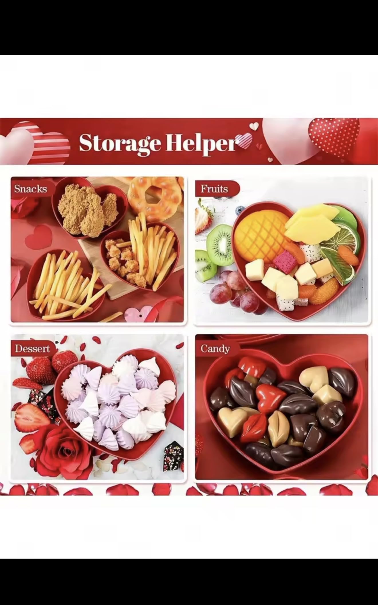 Heart Shaped Dinner Plate Set, Red and Pink, Plastic, 20 Pieces, Fruit Snacks Serving Plates with Storage Box, Party Theme Tableware