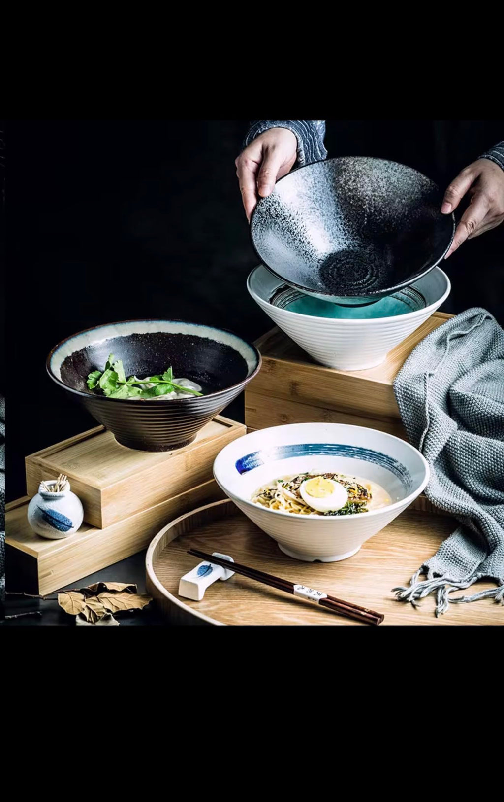 Japanese Ceramic Large Conical Ramen Noodle Bowl, Modern Soup Bowl Set for Parties, Wholesale Tableware with Creative Design
