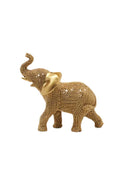 Decorative Gold Beaded Elephant Figurine, Ornamental Good Luck Statue, Metallic Finish, Traditional Style Home Decor