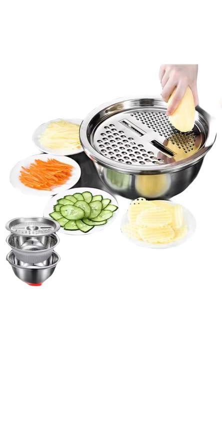 3-Piece Stainless Steel Multifunctional Vegetable Slicer with Drain Basket and Washing Basin Set