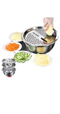 3-Piece Stainless Steel Multifunctional Vegetable Slicer with Drain Basket and Washing Basin Set