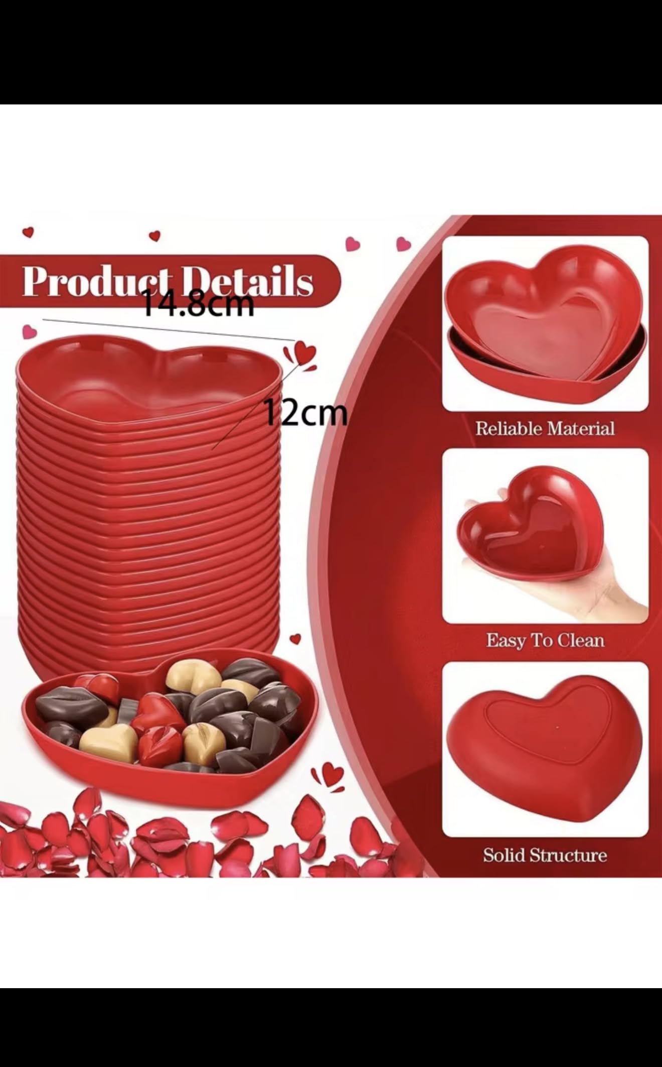 Heart Shaped Dinner Plate Set, Red and Pink, Plastic, 20 Pieces, Fruit Snacks Serving Plates with Storage Box, Party Theme Tableware
