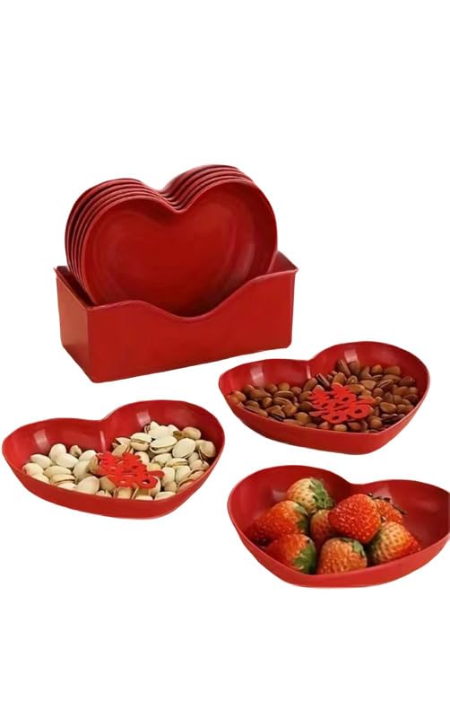 Heart Shaped Dinner Plate Set, Red and Pink, Plastic, 20 Pieces, Fruit Snacks Serving Plates with Storage Box, Party Theme Tableware