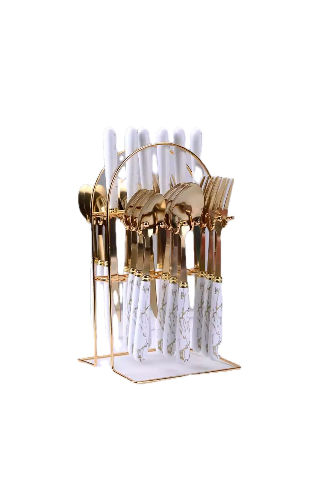 Luxury Gold Marble Pattern Flatware Set, 24-Piece Stainless Steel Cutlery Set with Stand, Mirror Polished Tableware with Thickened Material, Sharp Blade, Smooth Edge for Home, Restaurant