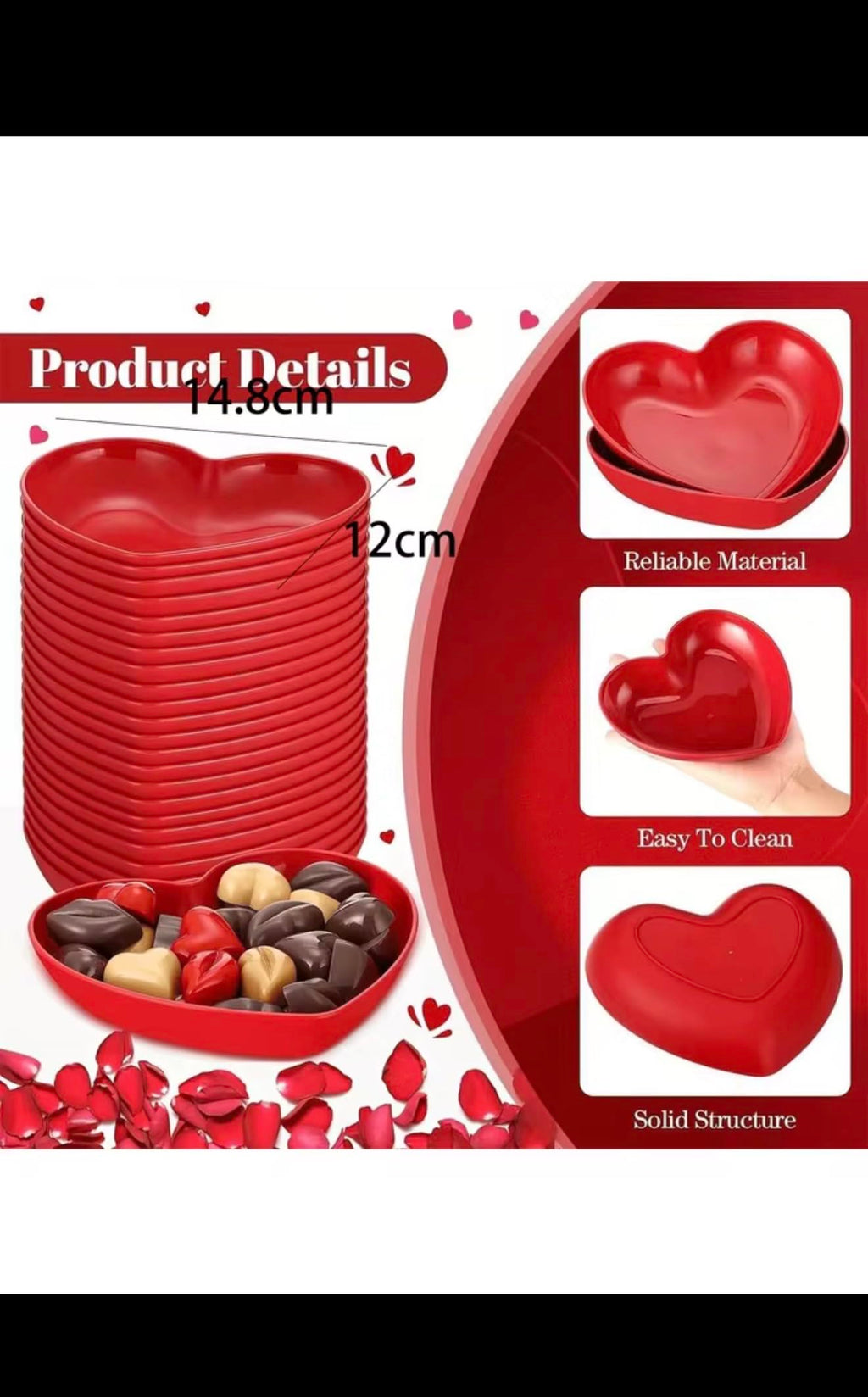 Heart Shaped Dinner Plate Set, Red and Pink, Plastic, 20 Pieces, Fruit Snacks Serving Plates with Storage Box, Party Theme Tableware