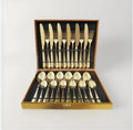 Luxury 24-Piece Gold Plated Cutlery Set, Stainless Steel Flatware Service for 6, Premium Dinnerware with Storage Case