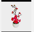 Artificial Cherry Blossom Bonsai Trees, Set of 4 White Ceramic Pots with Pink, Red and White Flowers, Decorative Mini Faux Plants for Home