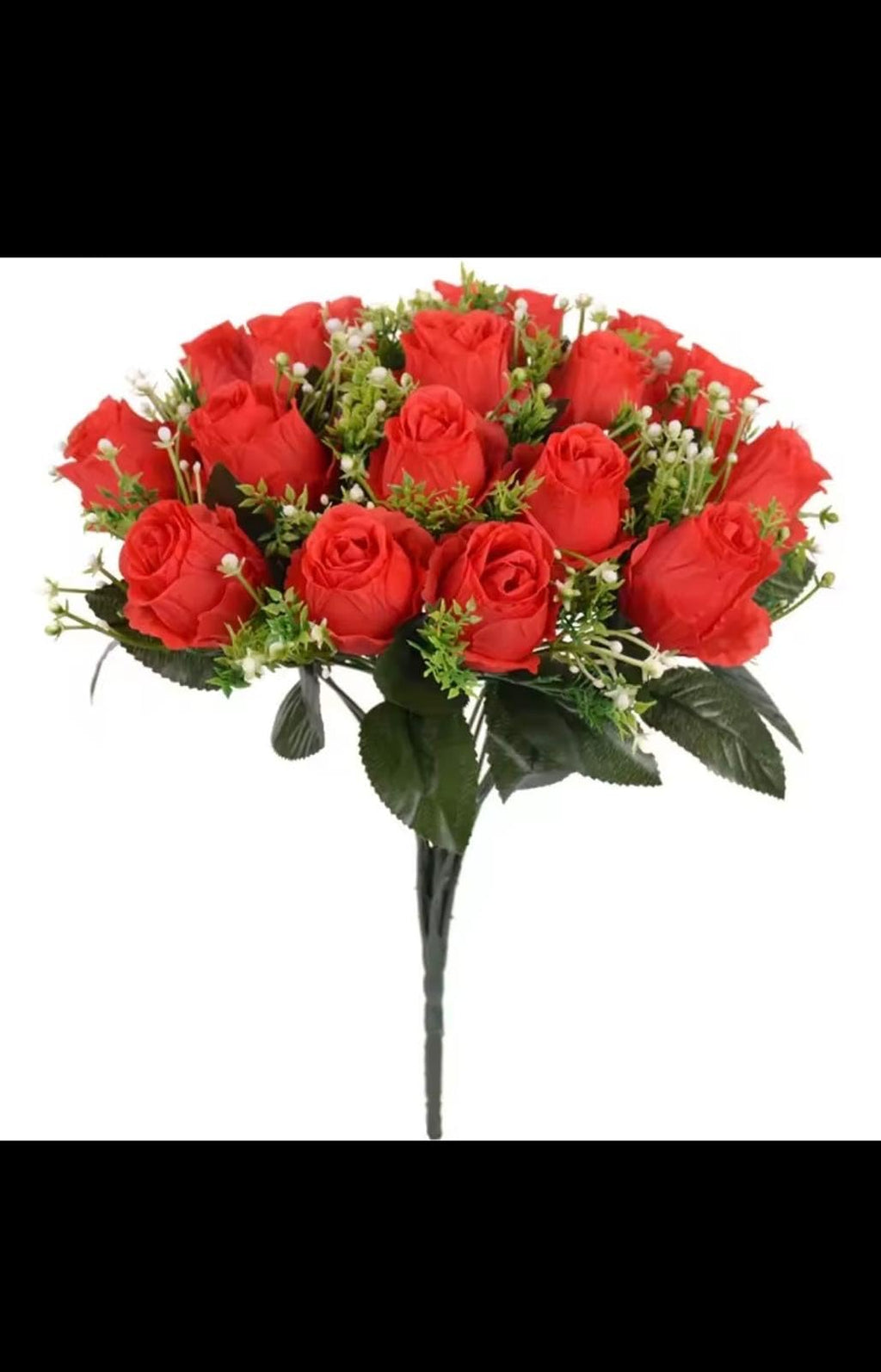 Artificial Rose Bouquet, Red Silk Roses with Baby's Breath, 18 Heads Wedding Bridal Flowers, Home Decor