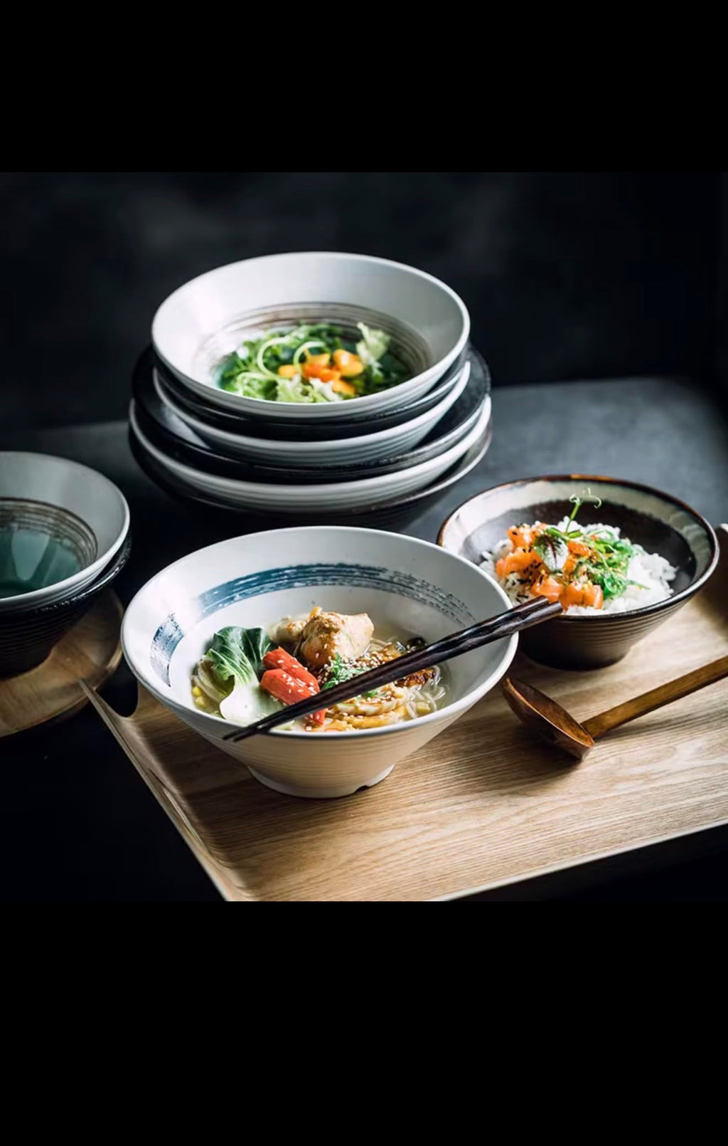 Japanese Ceramic Large Conical Ramen Noodle Bowl, Modern Soup Bowl Set for Parties, Wholesale Tableware with Creative Design