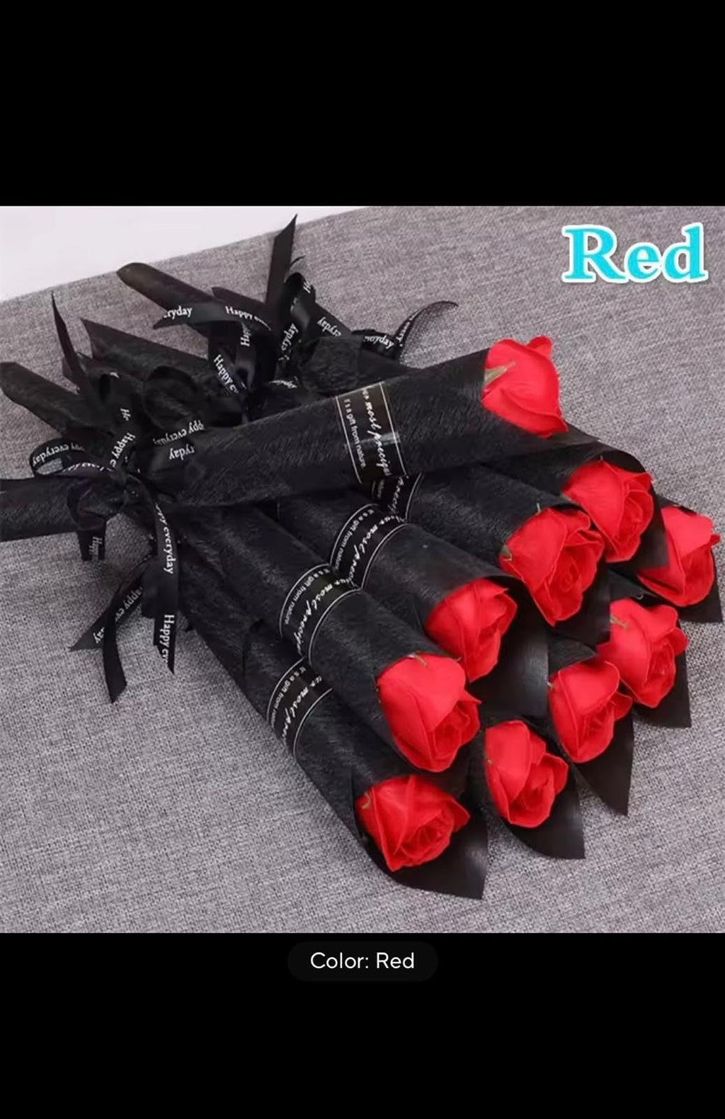 Artificial Rose Flower Soap Bouquet, Red and Black, Wedding Decoration, 10 Pieces
