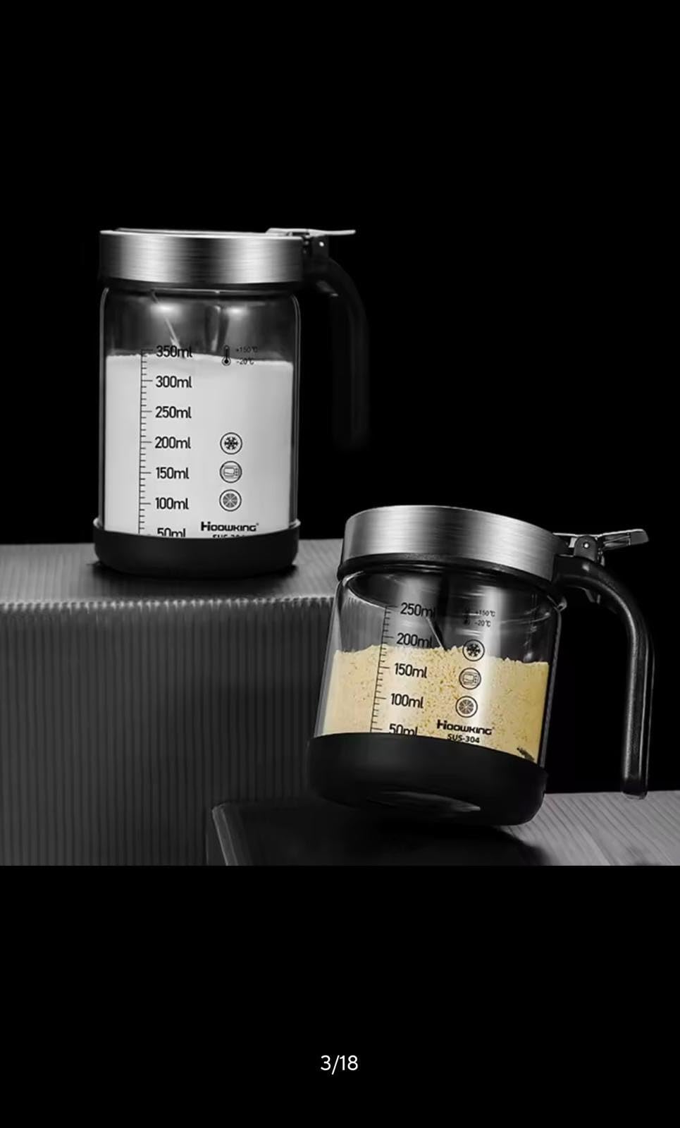 Haoukno Glass Seasoning Jar Set with Measurement Markings, Stainless Steel Flip Lid, Kitchen Spice Storage Containers with Handle, 250ml and 350ml