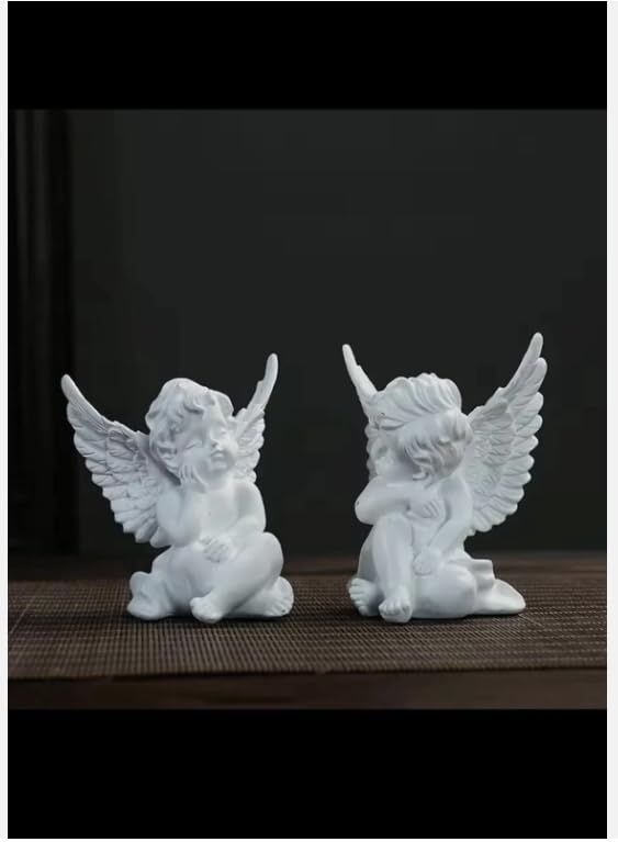Golden Cherub Angel Statues, Decorative Resin Figurines for Indoor Outdoor, Set of 2, Gold Finish