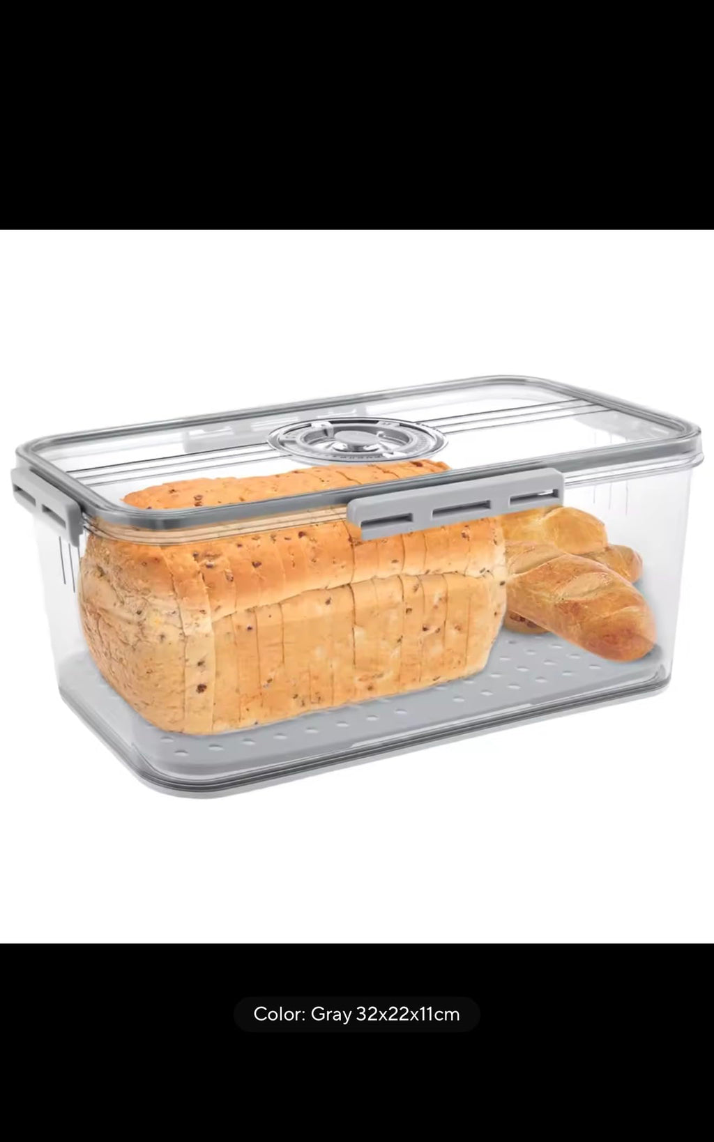 Bread Storage Container with Time Recording Dial, Airtight Bread Box with Drain Board and Air Valve, Clear Kitchen Food Preservation Organizer