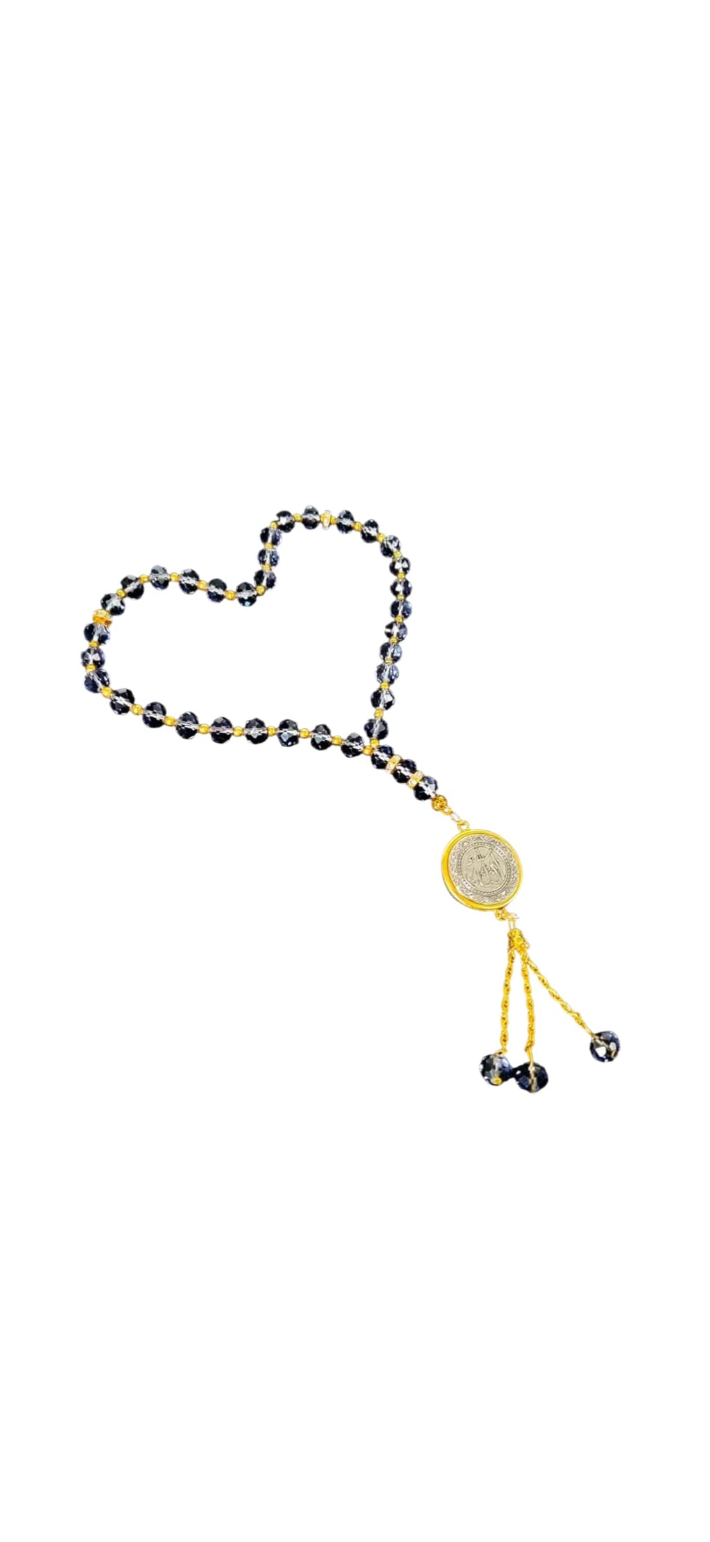 Elegant Islamic Car Hanging Ornament, Crystal Tasbih Misbaha with Gold Accents, Decorative Prayer Beads in Green, Blue and Clear Crystal