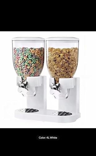 Dual Control Dry Food Cereal Dispenser, Storage Container, Round, 2L, Black and White