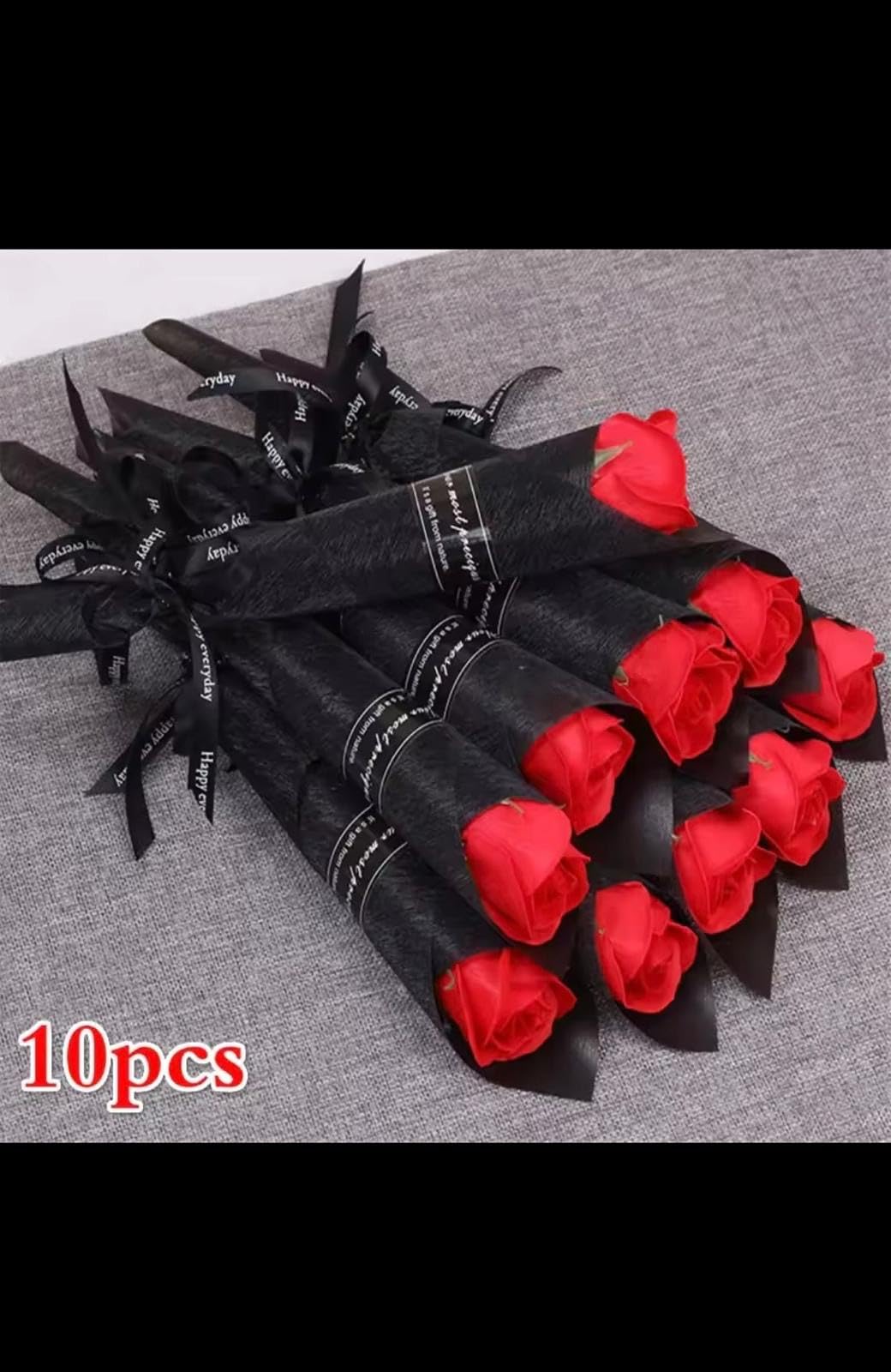 Artificial Rose Flower Soap Bouquet, Red and Black, Wedding Decoration, 10 Pieces