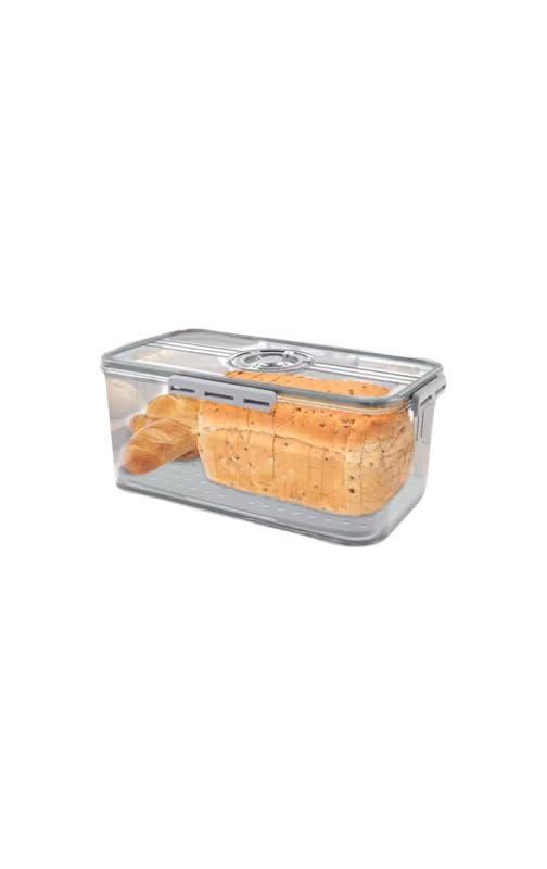 Bread Storage Container with Time Recording Dial, Airtight Bread Box with Drain Board and Air Valve, Clear Kitchen Food Preservation Organizer