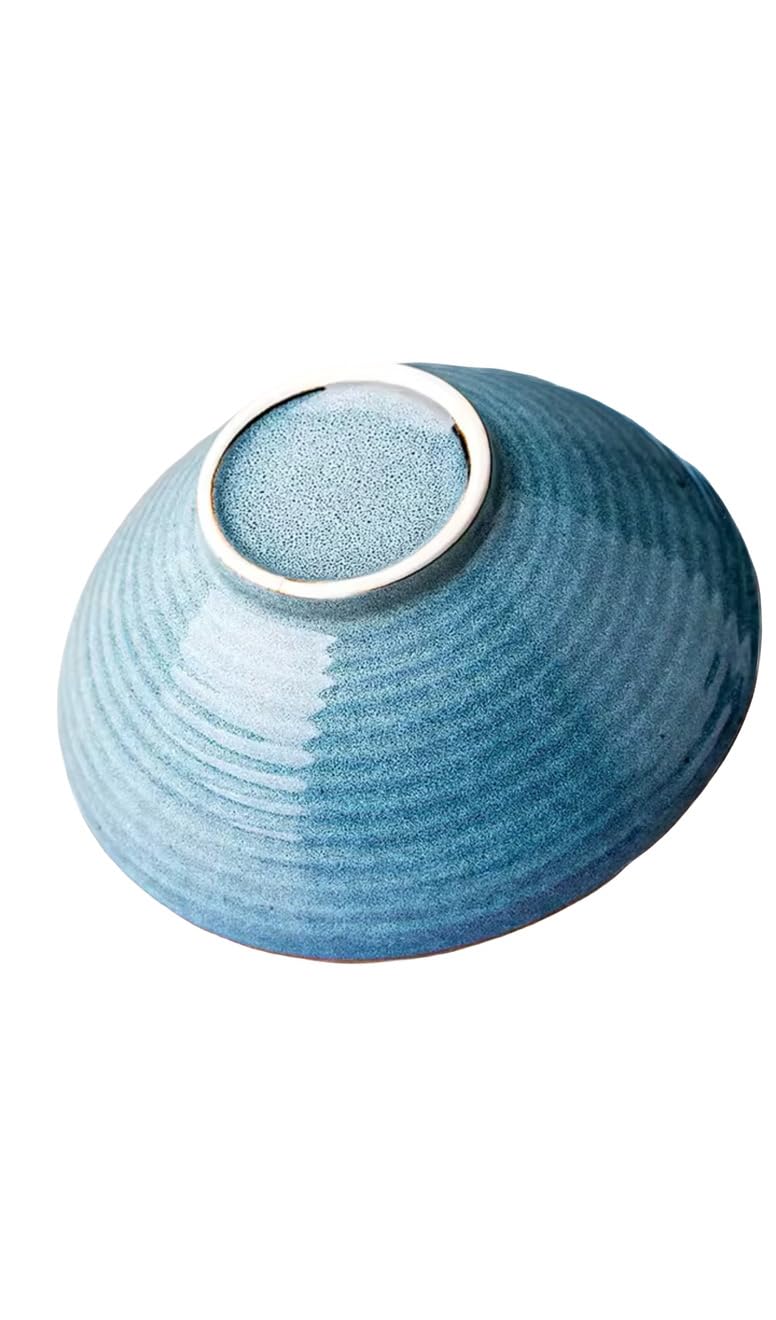 Creative Thread Ceramic Ramen Bowl, Blue Gradient, 8 Inch, Retro Bamboo Hat Style, Large Soup Bowl for Household and Commercial Use