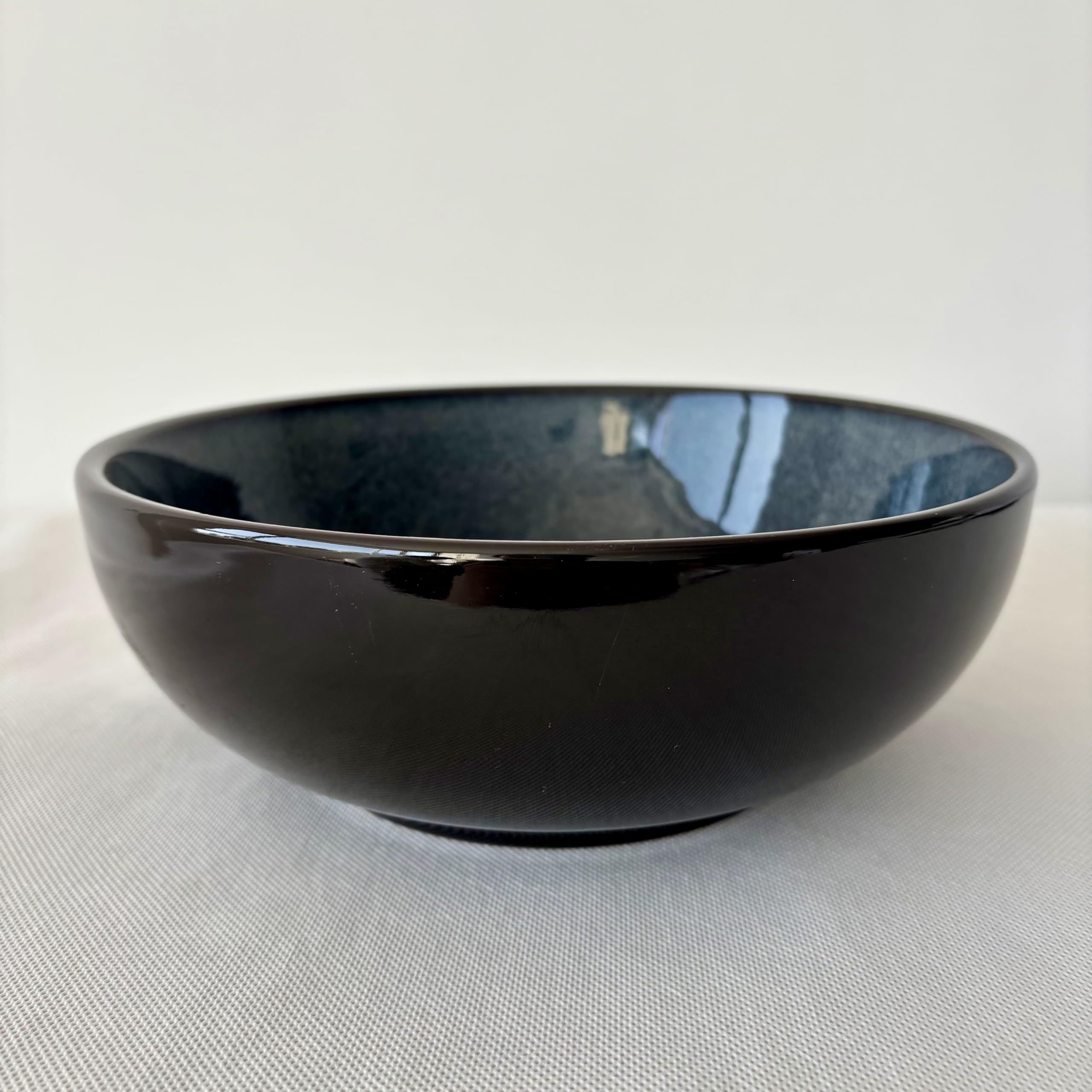 Japanese Ceramic Ramen Bowl, Blue Glazed Noodle Bowl, Traditional Asian Kitchen Tableware, Large Serving Bowl with Smooth Mellow Finish