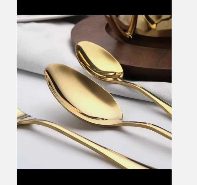 Luxury 24-Piece Gold Plated Cutlery Set, Stainless Steel Flatware Service for 6, Premium Dinnerware with Storage Case