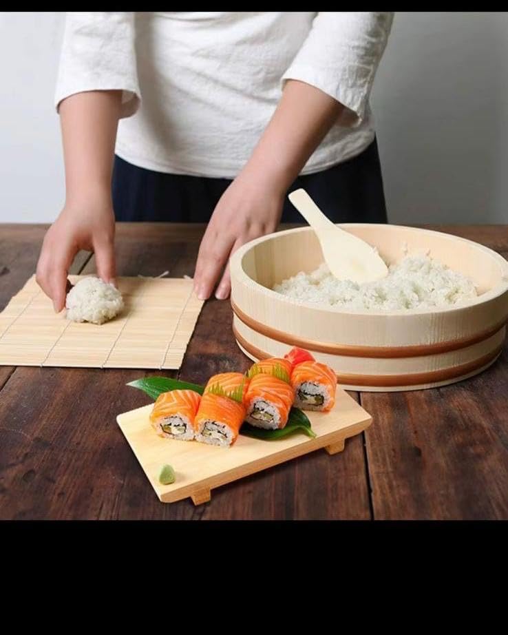 Japanese Wooden Sushi Rice Mixing Tub, Hangiri Sushi Oke Bowl, Round Bibimbap Bucket