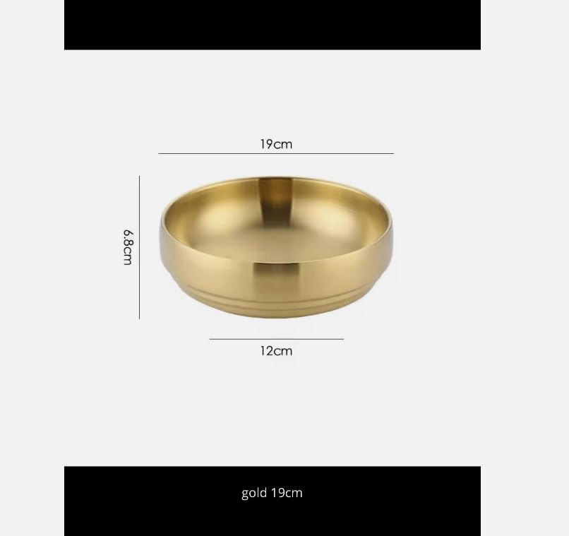 Korean Style Stainless Steel Double Layer Cold Noodle Bowl, Gold Finish, Round Serving Bowl for Traditional Asian Cuisine