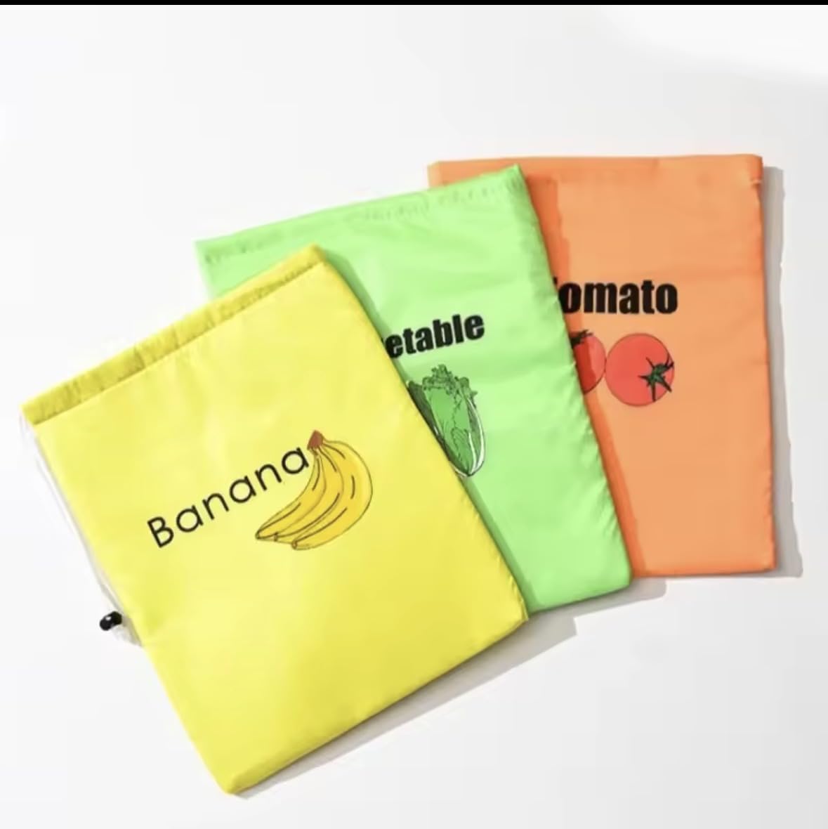 Insulated Fresh-Keeper Reusable Storage Bags for Fruit and Vegetable, Aluminum Foil Lining, Drawstring Closure, 3 Pack