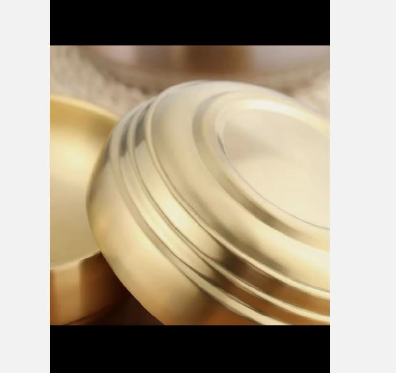 Korean Style Stainless Steel Double Layer Cold Noodle Bowl, Gold Finish, Round Serving Bowl for Traditional Asian Cuisine