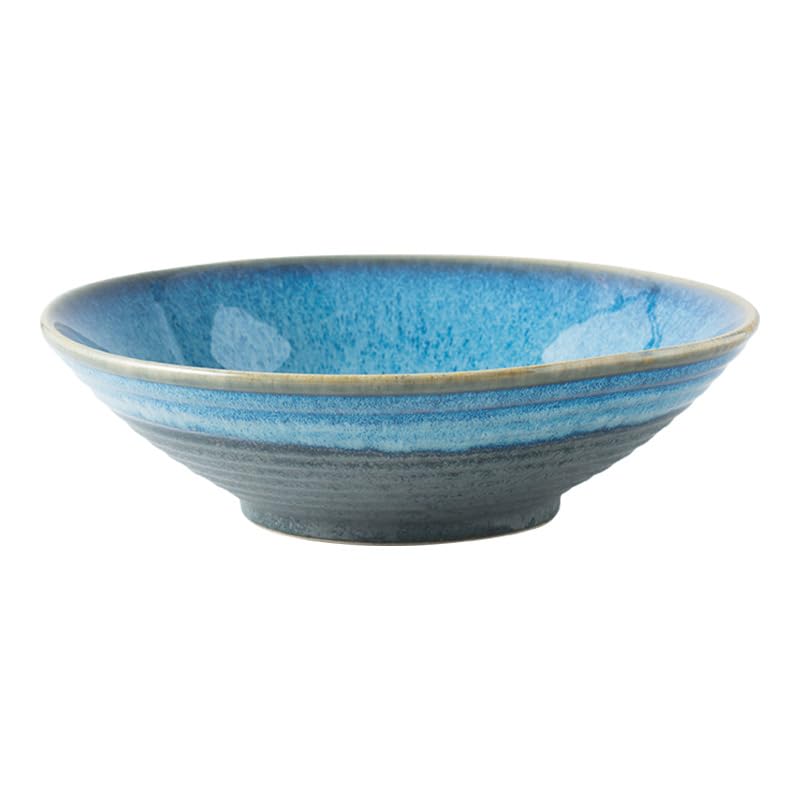 Japanese Korean Kiln-Turned Ceramic Ramen Bowl, Blue Gradient Glaze, Handcrafted Stoneware Noodle Soup Bowl Set