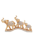 Decorative Elephant Family Figurine Set, Gold and Silver Glitter Resin Sculptures, Traditional Indian Style Home Decor Collection