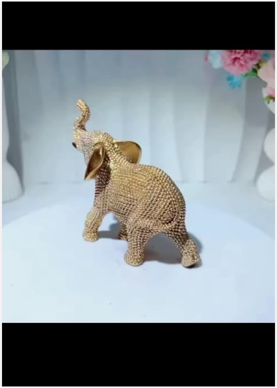 Decorative Gold Beaded Elephant Figurine, Ornamental Good Luck Statue, Metallic Finish, Traditional Style Home Decor