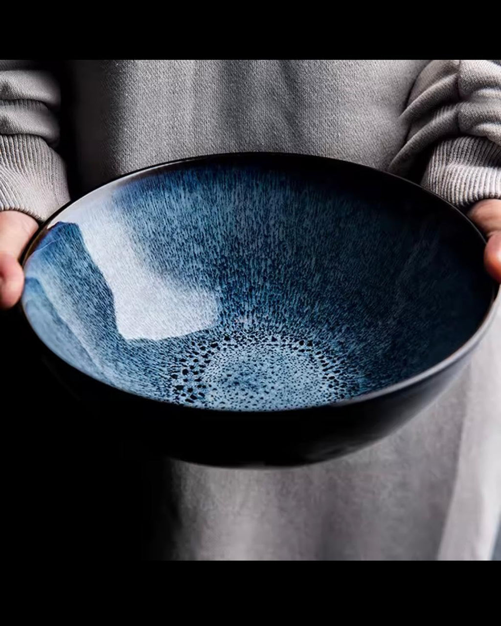 Japanese Ceramic Ramen Bowl, Blue Glazed Noodle Bowl, Traditional Asian Kitchen Tableware, Large Serving Bowl with Smooth Mellow Finish