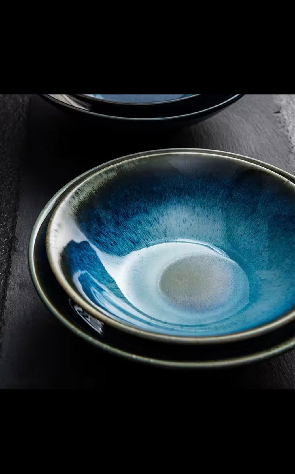 Japanese Ceramic Kiln Glazed Bowl, Blue Gradient Soup Bowl, Handcrafted Stoneware Serving Dish
