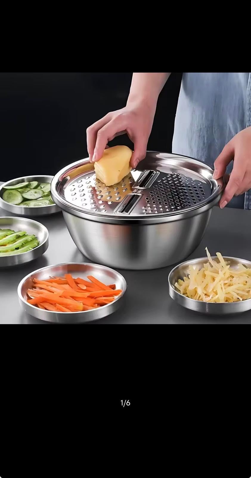 3-Piece Stainless Steel Multifunctional Vegetable Slicer with Drain Basket and Washing Basin Set