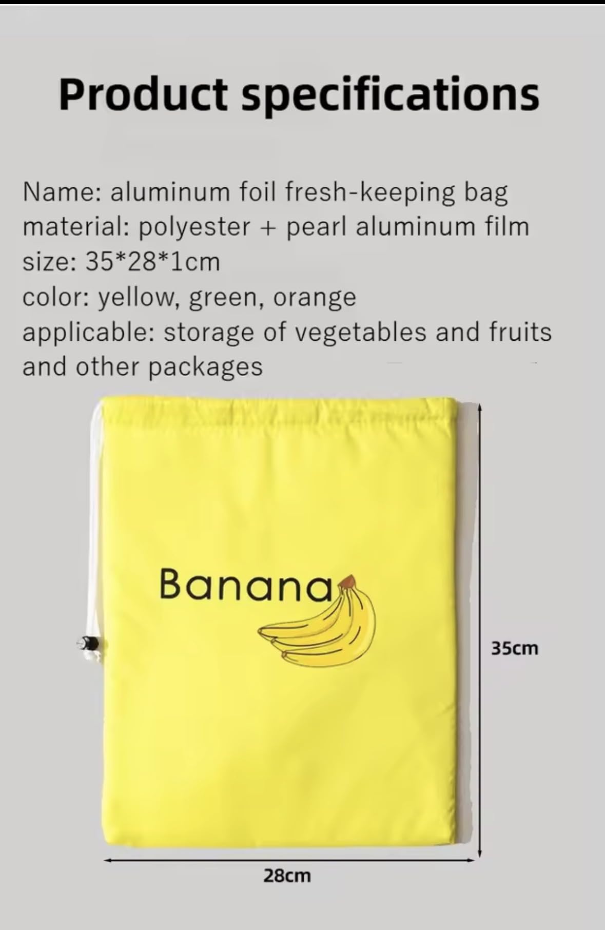 Insulated Fresh-Keeper Reusable Storage Bags for Fruit and Vegetable, Aluminum Foil Lining, Drawstring Closure, 3 Pack