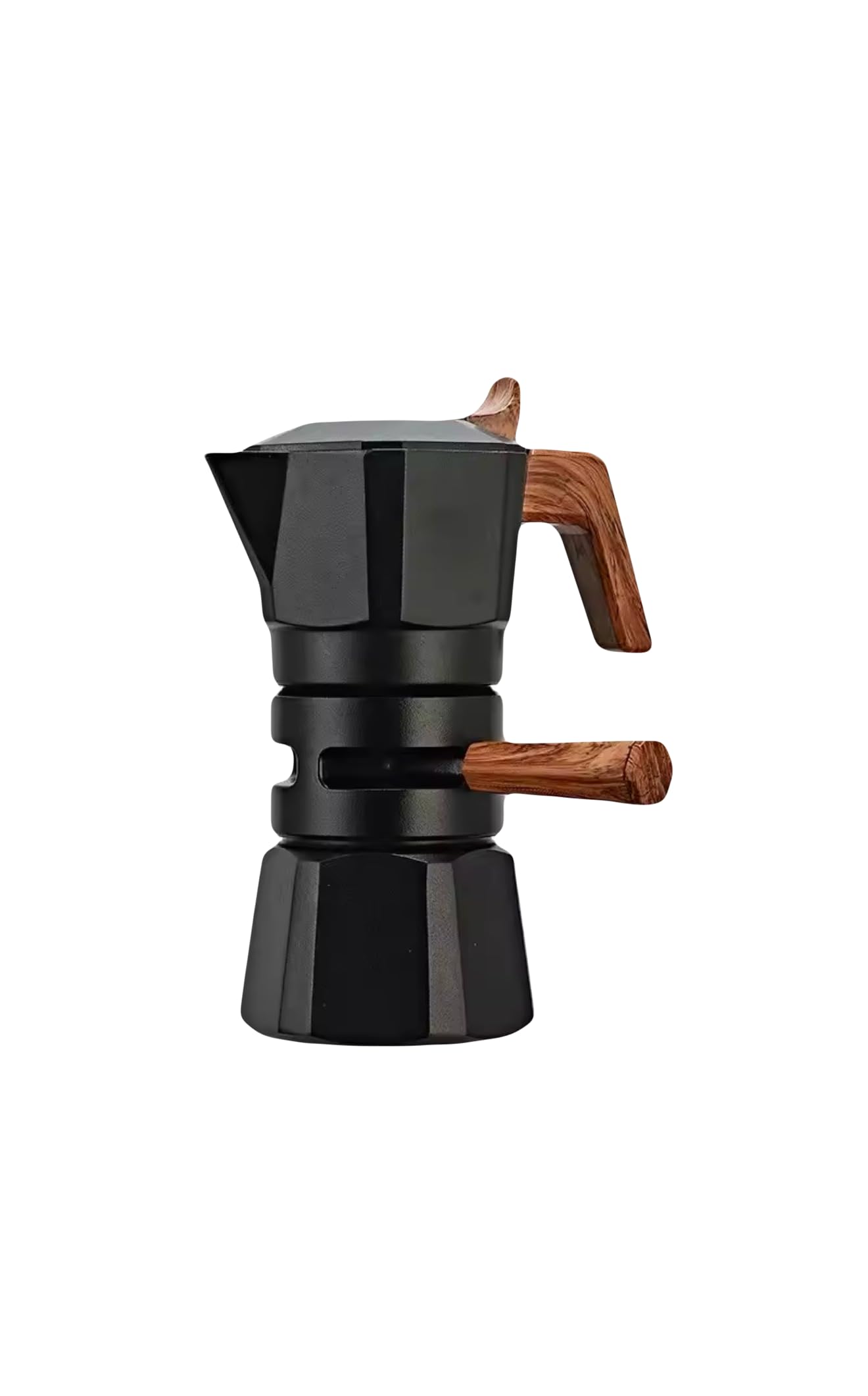 Dual Valve Temperature Control Stovetop Espresso Maker with Wood Handle, Electric Coffee Machine for Home Office Camping, 2 Cup and 4 Cup Capacity