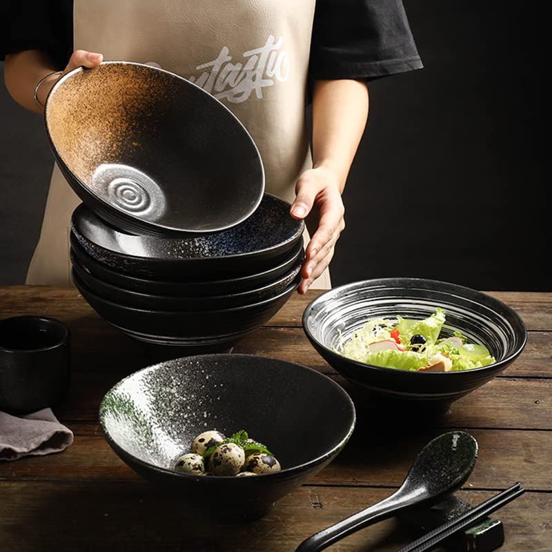 Japanese Style Ceramic Ramen Bowl, Black Bamboo Hat Shape, Large Noodle Soup Rice Bowl, Commercial Tableware
