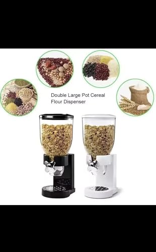 Dual Control Dry Food Cereal Dispenser, Storage Container, Round, 2L, Black and White