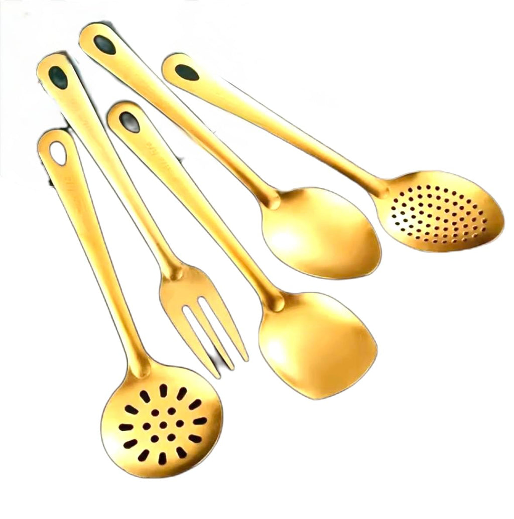 6pcs Stainless Steel Dinnerware Set Home Creative Korean Cutlery Golden Spoon Korean-Style Hot Pot Cutlery Set Kitchenware Set