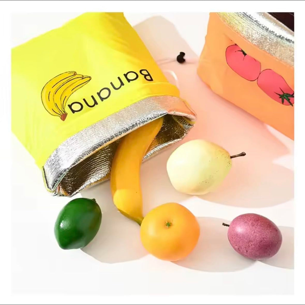 Insulated Fresh-Keeper Reusable Storage Bags for Fruit and Vegetable, Aluminum Foil Lining, Drawstring Closure, 3 Pack