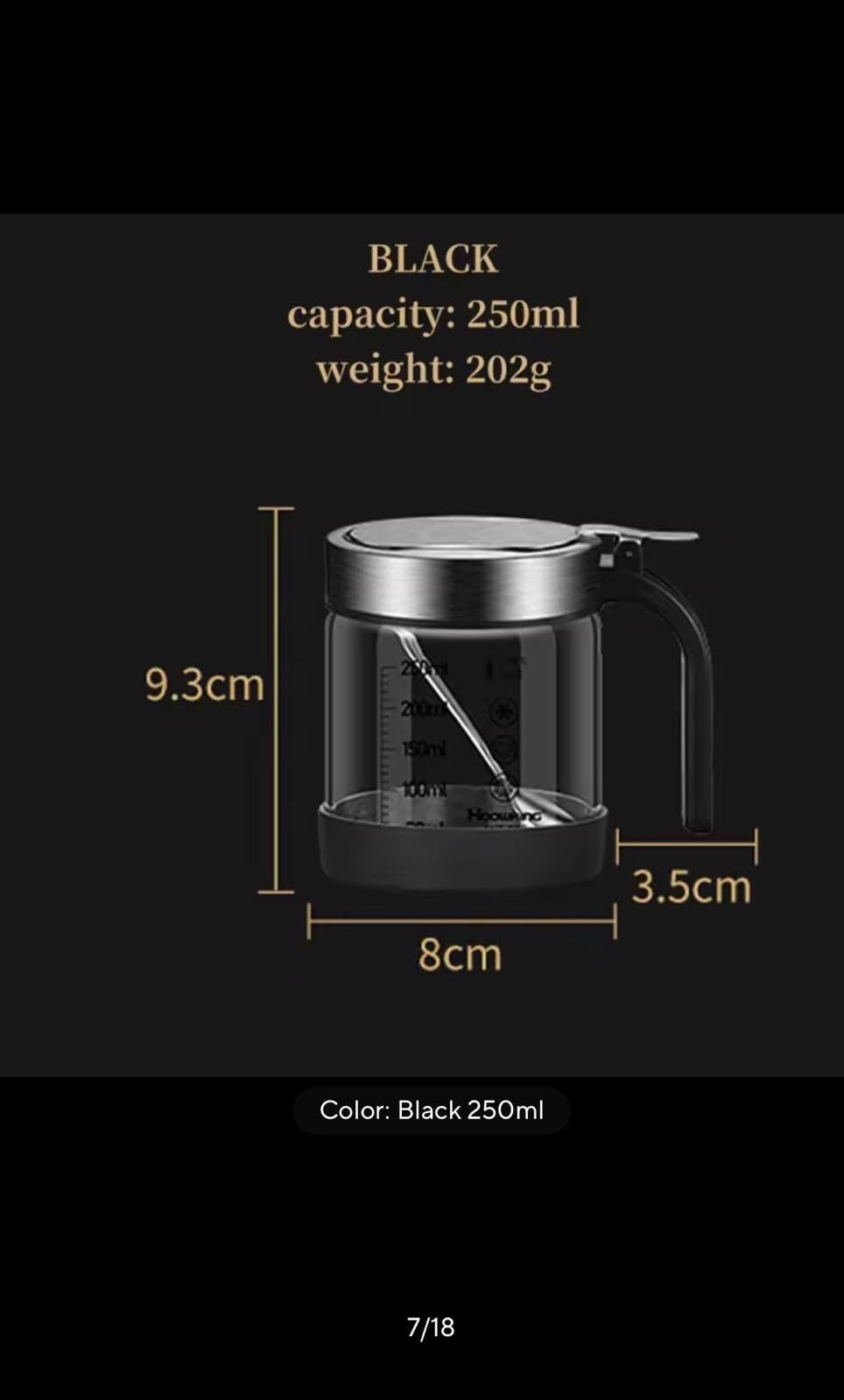 Hoowking Glass Seasoning Jar with Spoon and Lid, Black, 350ml, 3 Pack