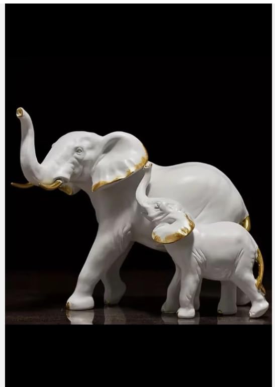Elegant White and Gold Resin Elephant Family Figurines, Modern Home Decor Sculptures, Decorative Animal Statues Set of 3