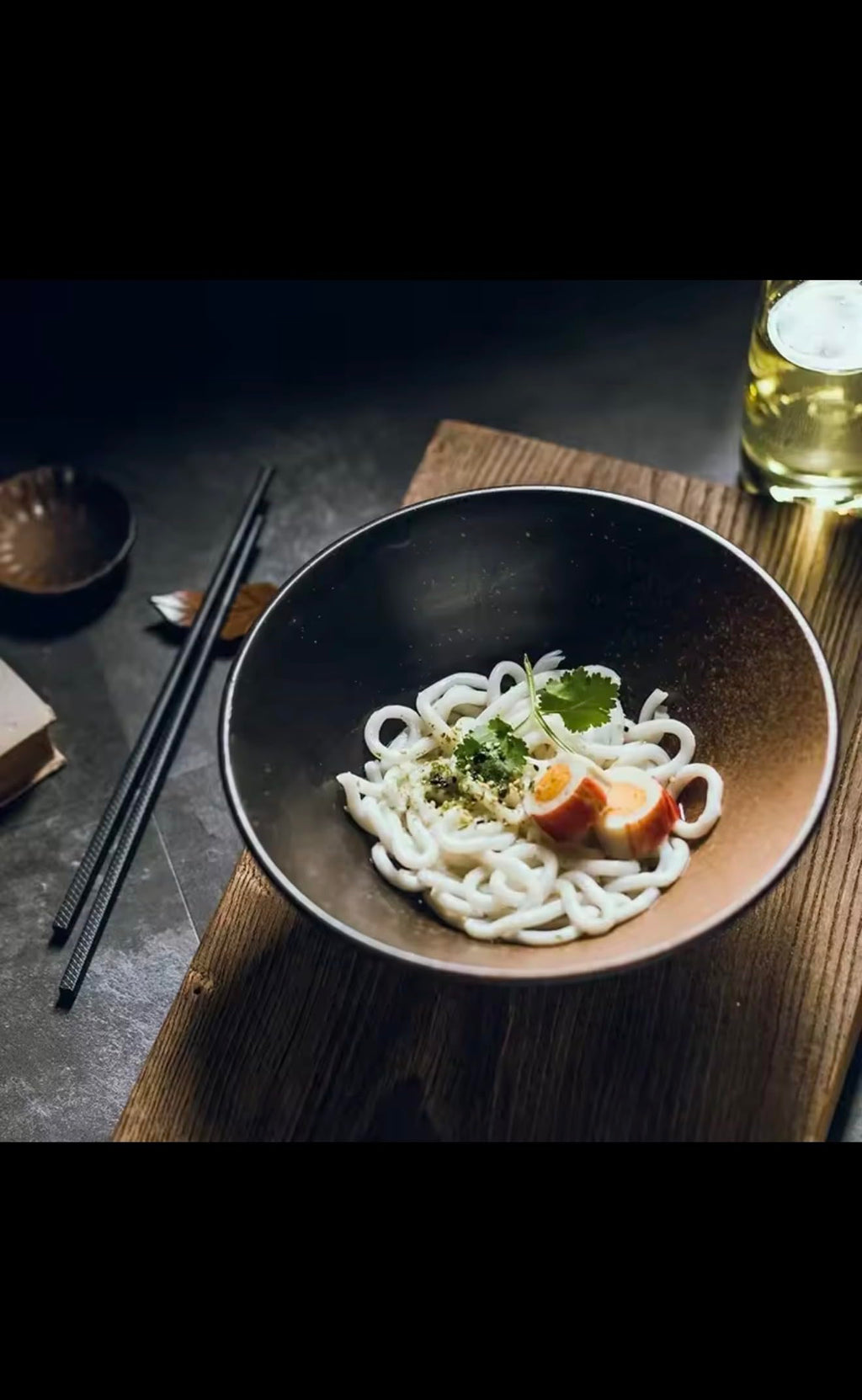 Japanese Style Ceramic Ramen Bowl, Black Bamboo Hat Shape, Large Noodle Soup Rice Bowl, Commercial Tableware