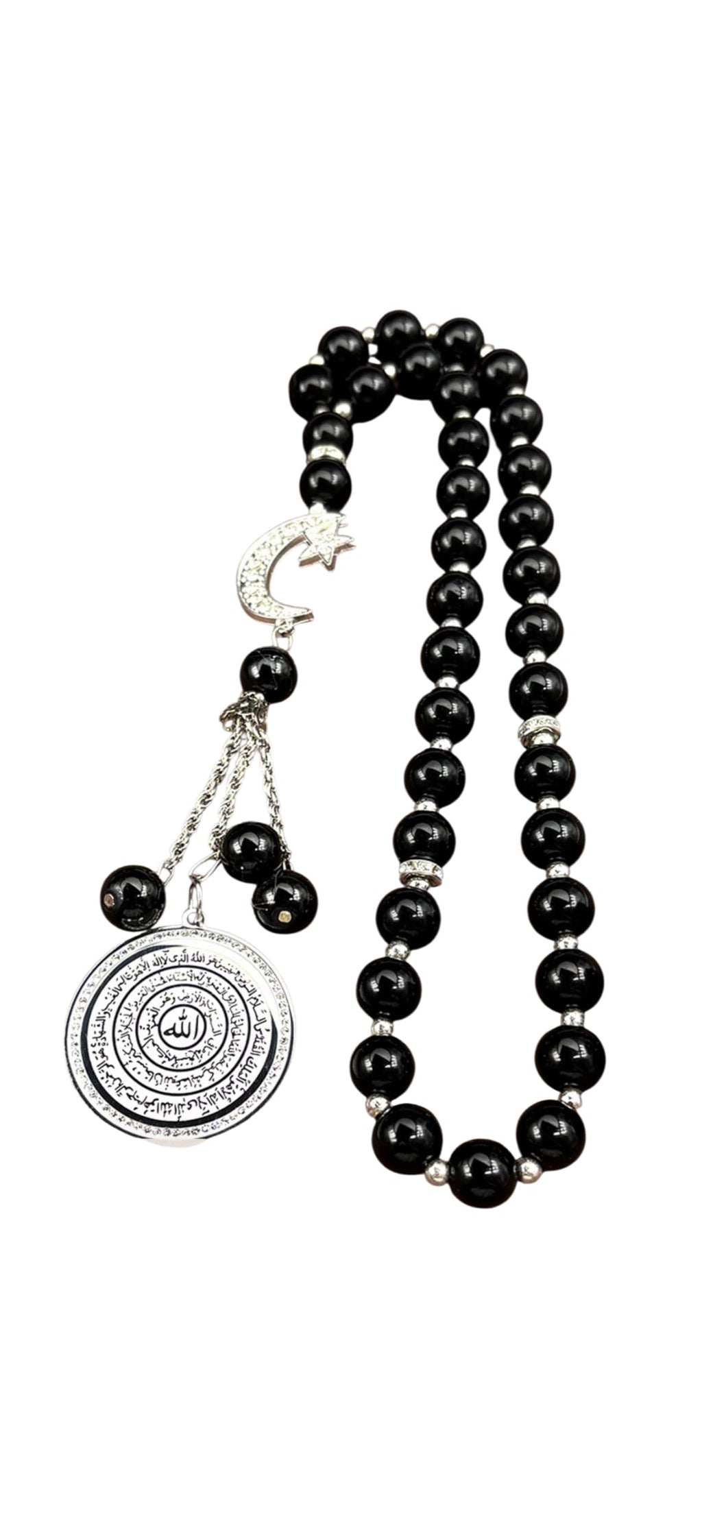 Islamic Prayer Beads, Gold-Plated Arabic Calligraphy Pendant Tasbih Misbaha with Rhinestones, Religious Prayer Rosary