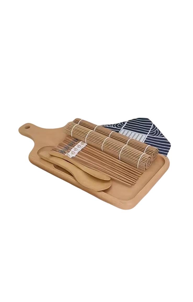 Bamboo Sushi Making Kit, 9-Piece DIY Set with Rolling Mats, Chopsticks, Rice Paddle and Spreader